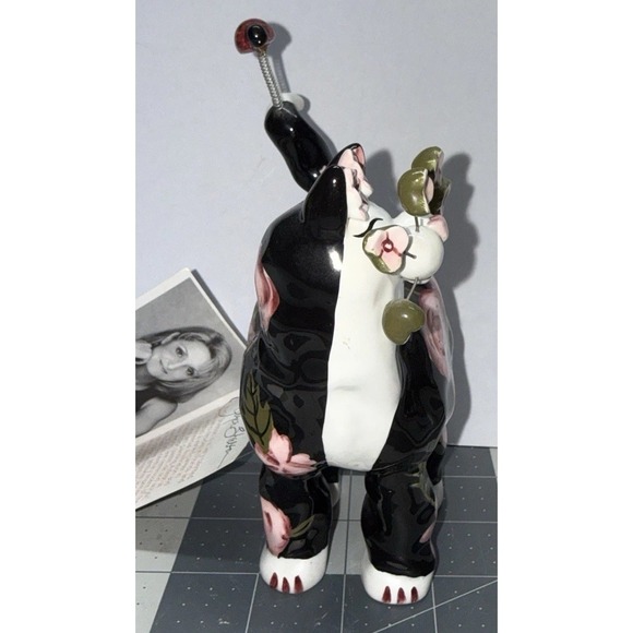 Vintage 2003 Annaco Creations Amy Lacombe Black & Pink Roses Kitty w/Ladybug EUC - Picture 4 of 6
